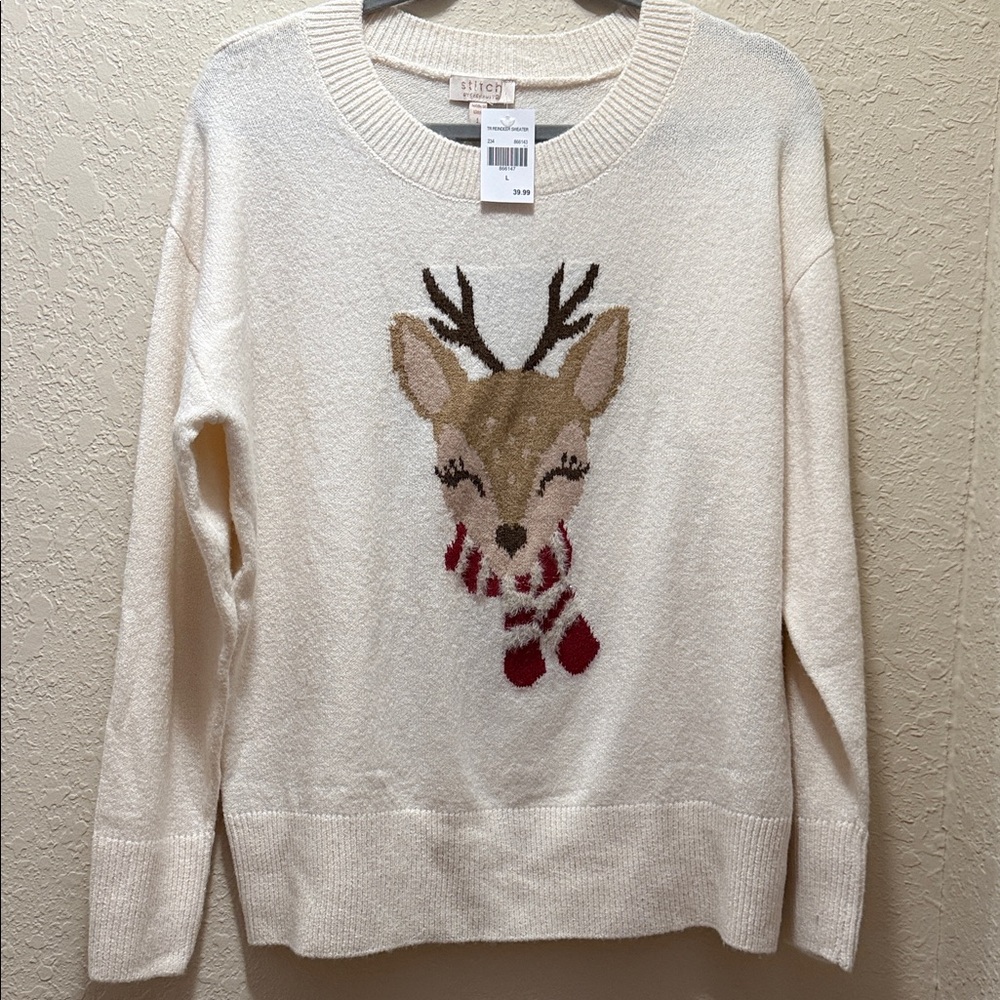 NEW (has small hole on back) Reindeer Sweater, Size L